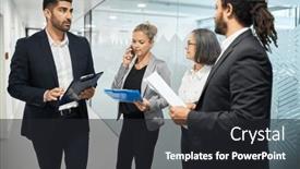  Presentation with multicultural - Theme having business-people-in-multicultural-team background and a dark gray colored foreground