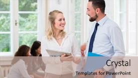  Presentation with people - Colorful presentation theme enhanced with business people in office having backdrop and a  colored foreground