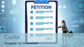  Presentation with people - Theme consisting of business-people-in-petition-concept background and a light blue colored foreground