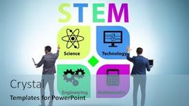  Presentation with stem - Cool new presentation theme with business-people-in-stem-education backdrop and a light blue colored foreground