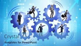  Presentation with teamwork - Presentation theme enhanced with business-people-in-teamwork-concept background and a light blue colored foreground