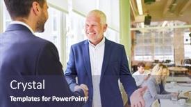  Presentation with handshake - Presentation theme enhanced with business-people-in-the-office background and a ocean colored foreground