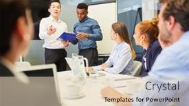  Presentation with team meeting - Slide deck featuring business-people-in-the-start background and a lemonade colored foreground