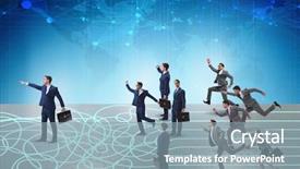  Presentation with uncertainty - Colorful PPT theme enhanced with business people in uncertainty concept backdrop and a light blue colored foreground