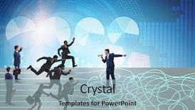  Presentation with uncertainty - PPT theme enhanced with business people in uncertainty concept background and a light blue colored foreground