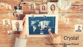  Presentation with international business - Colorful PPT theme enhanced with business people international communication headhunting backdrop and a coral colored foreground