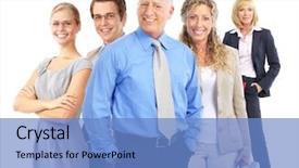  Presentation with group of diverse people - Slide deck featuring business people isolated over white background and a teal colored foreground