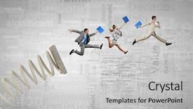  Presentation with people - Slides having business people jumping on springboard background and a  colored foreground
