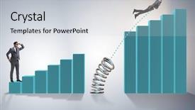  Presentation with bar - Presentation design featuring business people jumping over bar background and a light gray colored foreground