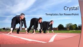  Presentation with business finish line - Theme having business people lined up background and a light blue colored foreground