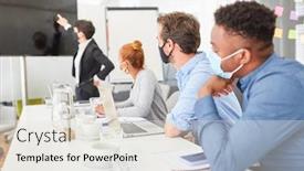  Presentation with business training - Presentation design having business-people-listen background and a light gray colored foreground