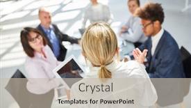  Presentation with consulting - Slides having business-people-listening background and a soft green colored foreground