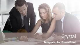  Presentation with forecast - Colorful slides enhanced with bussiness forecasting - business people looking at budget backdrop and a gray colored foreground