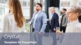  Presentation with office room - Slide deck consisting of business-people-looking-out background and a gray colored foreground