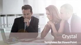  Presentation with meeting table - Colorful theme enhanced with business people meeting around table backdrop and a gray colored foreground