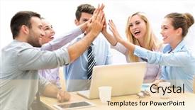  Presentation with meeting table - Slide deck consisting of business people meeting at table background and a lemonade colored foreground