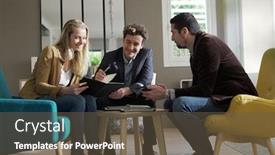  Presentation with lounge - Slide set enhanced with business-people-meeting-in-company background and a tawny brown colored foreground