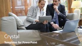  Presentation with hotel business - Slide set featuring business-people-meeting-in-hotel background and a coral colored foreground