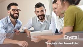  Presentation with lounge - Cool new presentation theme with business people meeting in lounge room backdrop and a coral colored foreground