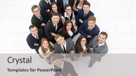  Presentation with team meeting - Audience pleasing presentation theme consisting of business people meeting team coorporate backdrop and a light gray colored foreground