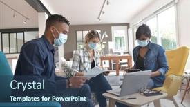  Presentation with face masks - PPT layouts enhanced with business-people-meeting-with-face background and a ocean colored foreground