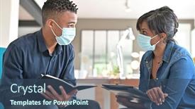  Presentation with face masks - PPT theme consisting of business-people-meeting-with-face background and a ocean colored foreground