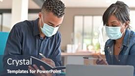  Presentation with face masks - PPT layouts with business-people-meeting-with-face background and a tawny brown colored foreground