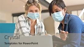  Presentation with face masks - Slide deck featuring business-people-meeting-with-face background and a light gray colored foreground