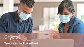  Presentation with face masks - Slide deck having business-people-meeting-with-face background and a coral colored foreground