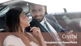  Presentation with car business - Cool new slide deck with business people meeting working car inside backdrop and a coral colored foreground