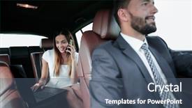  Presentation with business people moving gear - Beautiful PPT layouts featuring business people meeting working car backdrop and a ocean colored foreground