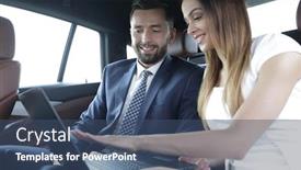  Presentation with car business - Slide deck with business people meeting working car inside background and a ocean colored foreground