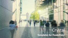  Presentation with tower - Amazing presentation theme having business-people-modern-buildings backdrop and a gray colored foreground