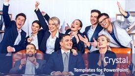  Presentation with office life - Slide deck consisting of business people office life background and a ocean colored foreground