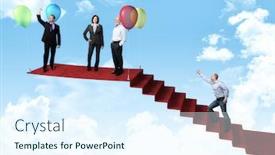 Presentation with red carpet - Theme enhanced with stairs cloud - business people on abstract red background and a sky blue colored foreground