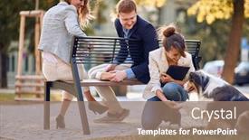  Presentation with dog park - Cool new slides with business-people-on-break-happy backdrop and a coral colored foreground