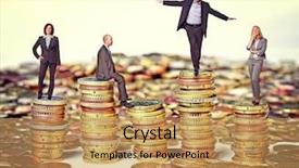  Presentation with piles - Beautiful presentation design featuring business people on euro coin backdrop and a  colored foreground