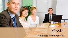  Presentation with team meeting - PPT theme with business people on the meeting background and a  colored foreground