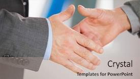  Presentation with shaking hands - Slide set featuring business people on the verge background and a soft green colored foreground