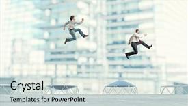  Presentation with animated business people - Presentation having business people on trampoline 3d background and a soft green colored foreground