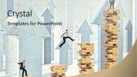  Presentation with business competition - Slide deck consisting of business people on wood toy background and a sky blue colored foreground