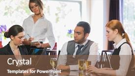  Presentation with business people moving gear - Amazing presentation theme having business people ordering a dinner backdrop and a tawny brown colored foreground