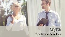  Presentation with people street - Audience pleasing presentation theme consisting of business people outdoor businessman and businesswoman in the street businesspeople concept backdrop and a lemonade colored foreground