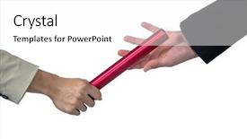  Presentation with baton - Slide deck with business people passing a baton background and a white colored foreground