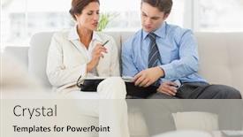  Presentation with diary - Presentation theme consisting of business people planning in diary together on the couch in the office background and a light gray colored foreground