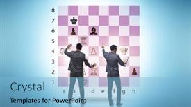 Presentation with chess board - Presentation theme with business-people-playing-chess and a light blue colored foreground