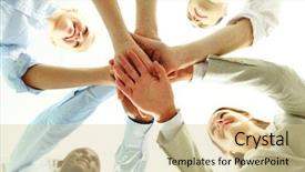  Presentation with business partner people joining hand - Cool new PPT layouts with business people putting their hands backdrop and a lemonade colored foreground