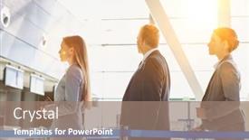  Presentation with airport - Cool new PPT layouts with business-people-queueing-for-check backdrop and a coral colored foreground