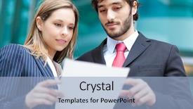  Presentation with reading - Presentation enhanced with business people reading a document background and a light blue colored foreground