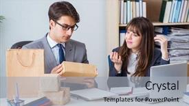  Presentation with mail - Beautiful PPT layouts featuring business people receiving new mail backdrop and a light gray colored foreground